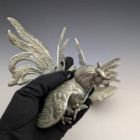 英国ヴィンテージ ピューター製 鶏フィギュリン ペア